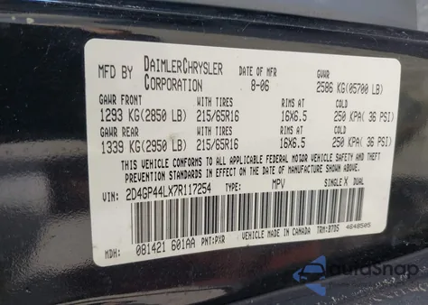 2007 Dodge Grand Caravan Sxt from USA, damaged, VIN 2D4GP44LX7R117254